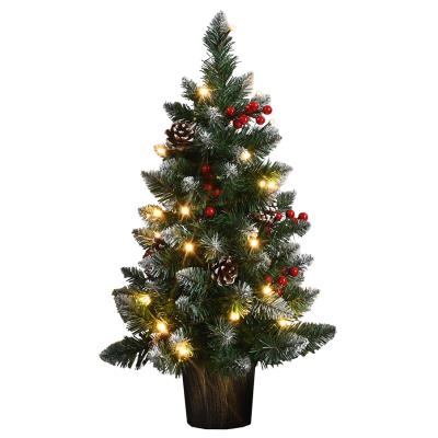 60cm Pre-Lit Potted Tree With Cones & Berries